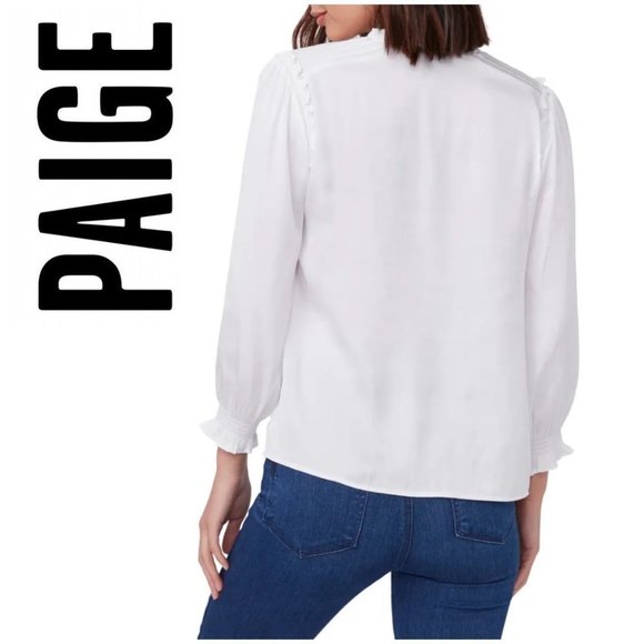 🆕️ PAIGE Kaylynn Peasant Top, Size Medium in White - Picture 2 of 9